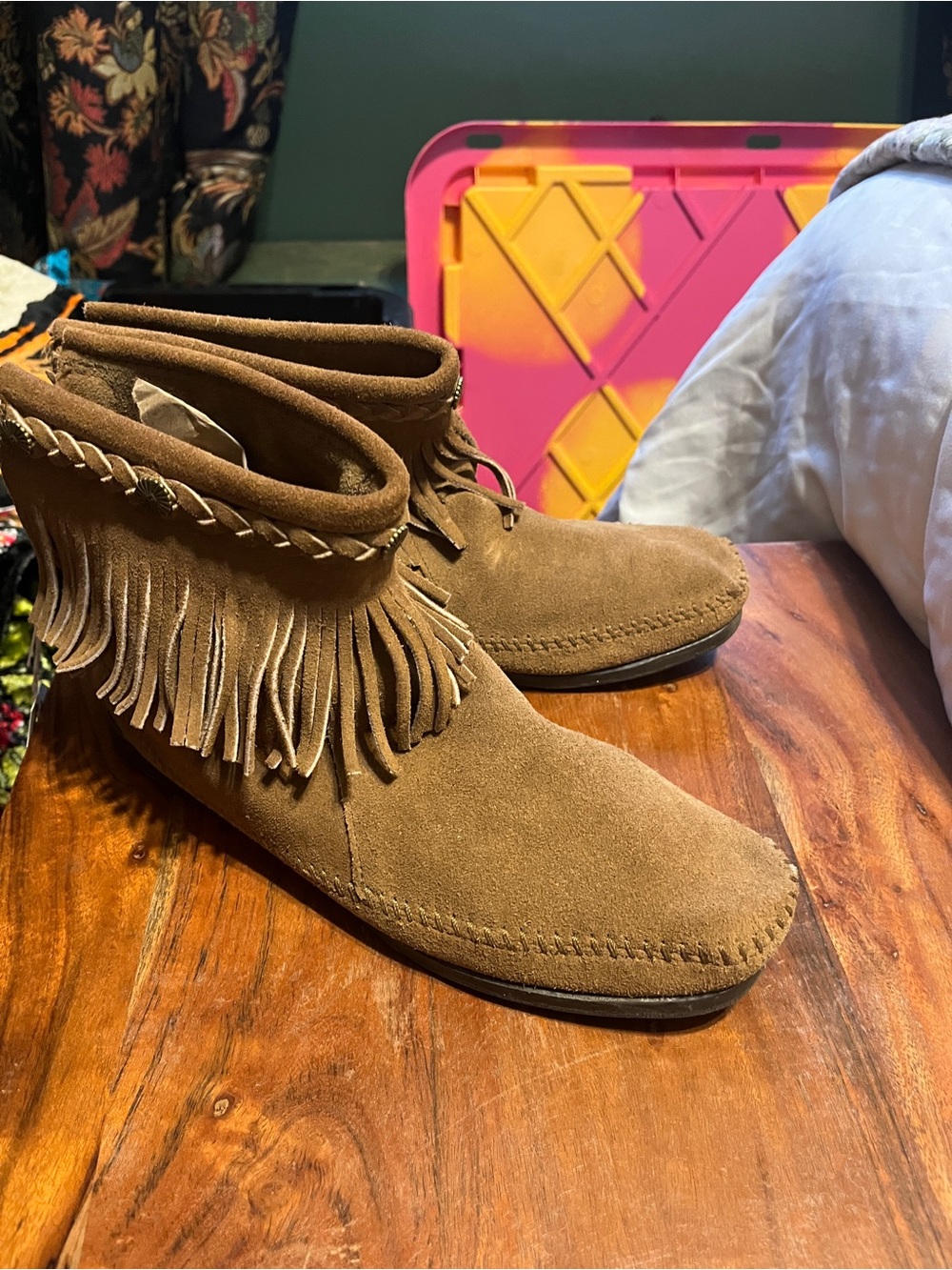 Fringe moccasins Suede Ankle Boots - Tan